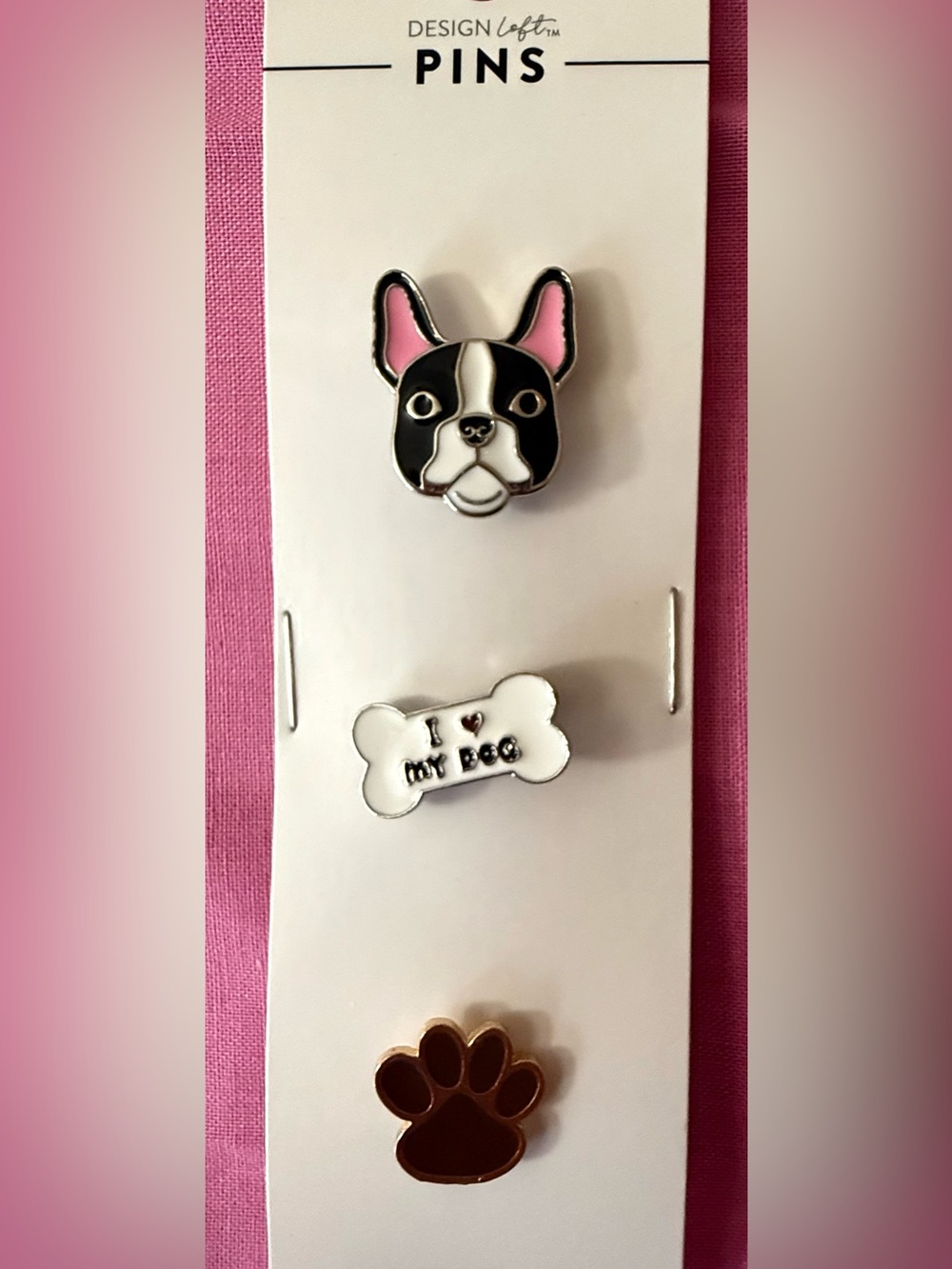Dog Enamel Pin Set - Black & White with Pink Accent